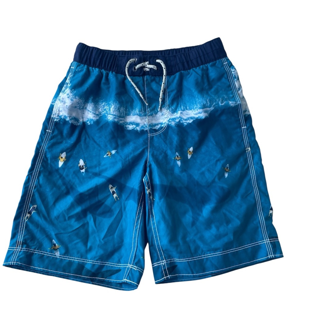 Gap Swim Trunks Blue Surfboard Shark Drawstring Lined Pockets Boy's Med New Ava
